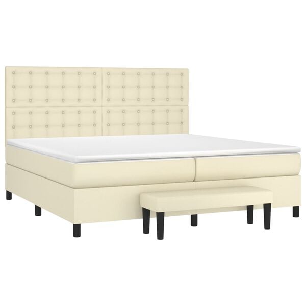 vidaXL Boxspringbett mit Matratze Creme 200x200 cm Kunstleder