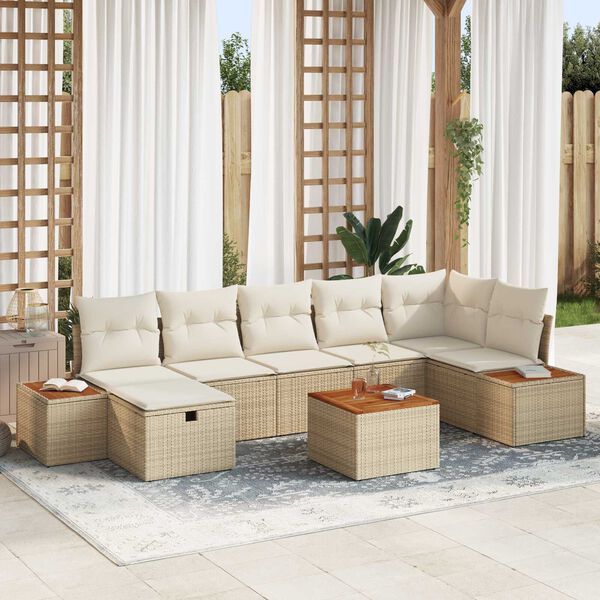 vidaXL Garten-Sofa-Set mit Kissen 8 pcs Beige Poly Rattan