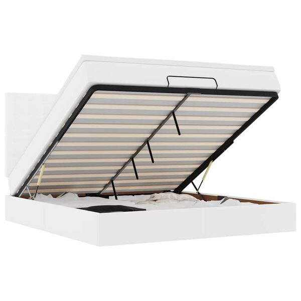 vidaXL Ottoman-Bett mit Matratze & LEDs Weiß 160x200 cm Kunstleder