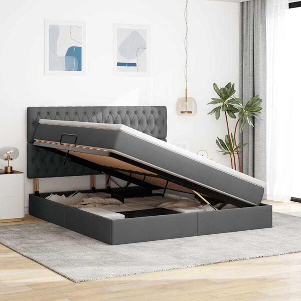 vidaXL Bett mit Stauraum und LED Dunkelgrau 160 x 200 cm Polyester