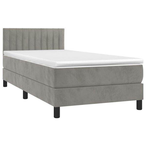 vidaXL Boxspringbett mit Matratze & LED Hellgrau 90x190 cm Samt