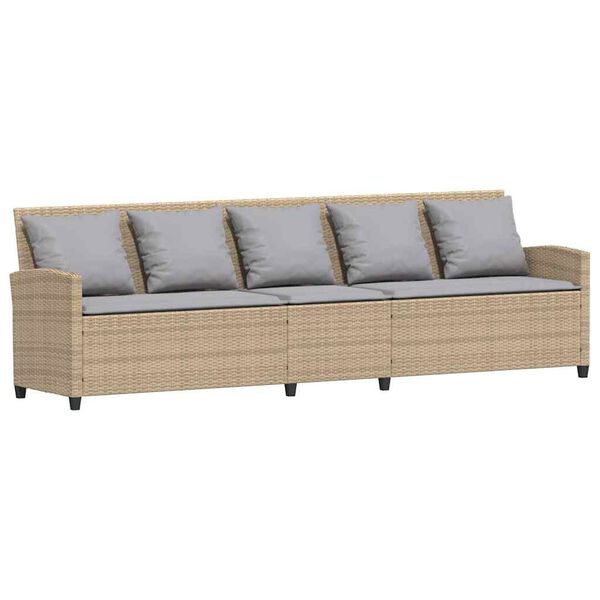 vidaXL Gartensofa 5-Sitzer mit Kissen Beige Poly Rattan