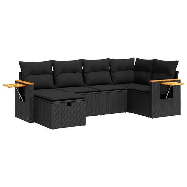 vidaXL 6-tlg. Garten-Sofagarnitur mit Kissen Schwarz Poly Rattan