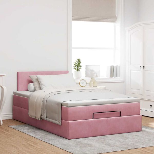 vidaXL Ottoman-Bett mit Matratze & LEDs Rosa 120x200 cm Samt