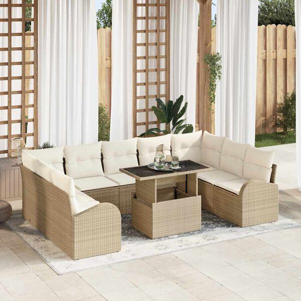 vidaXL Sofa Set mit Kissen 10 pcs Beige und Creme Poly-Rattan