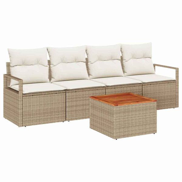vidaXL Gartensofa-set mit Kissen 5 pcs Beige Poly-Rattan