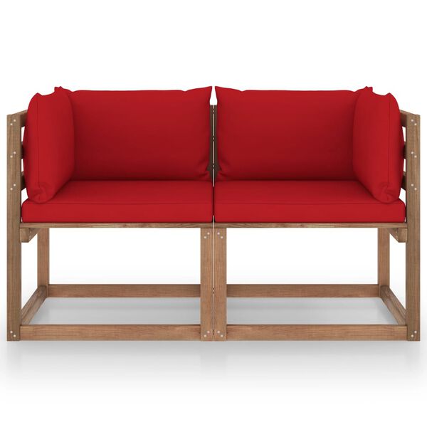 vidaXL Garten-Palettensofa 2-Sitzer mit Kissen in Rot Kiefernholz