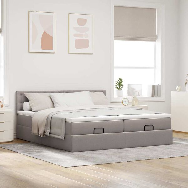 vidaXL Ottoman-Bett mit Matratzen Taupe 160x200 cm Stoff