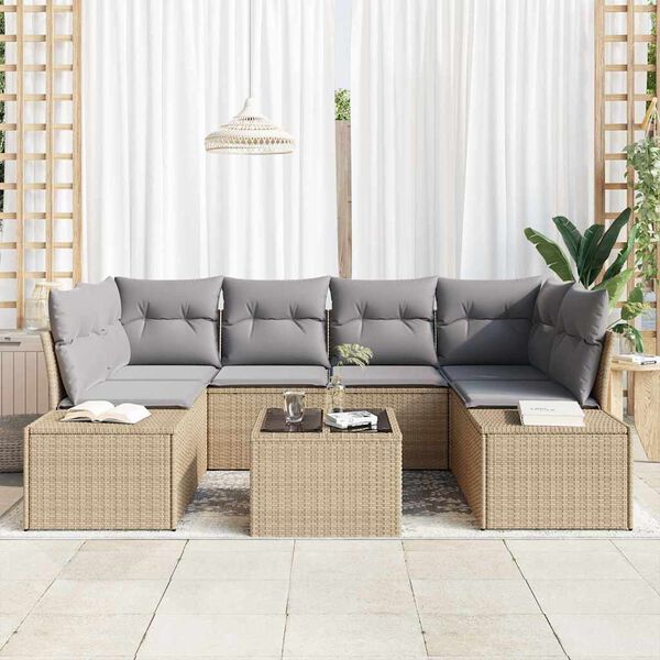vidaXL Gartensofa-set mit Kissen 8 pcs Beige und Grau Poly-Rattan