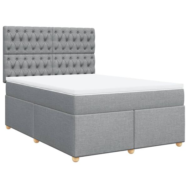 vidaXL Boxspringbett mit Matratze Hellgrau 160x200 cm Stoff