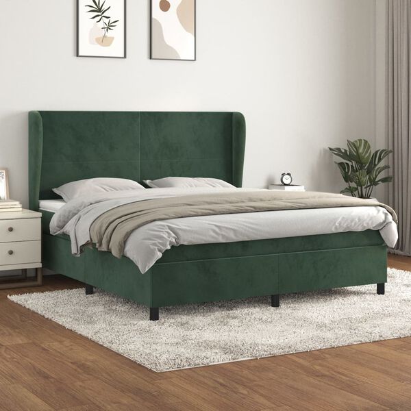 vidaXL Boxspringbett mit Matratze Dunkelgr&uuml;n 180x200 cm Samt