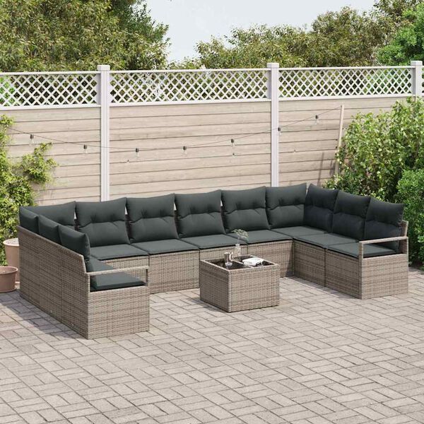 vidaXL Sofa Set mit Kissen 11 pcs Grau Poly Rattan