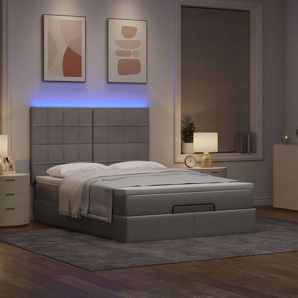 vidaXL Ottoman-Bett mit Matratze & LEDs Taupe 140x190 cm Stoff