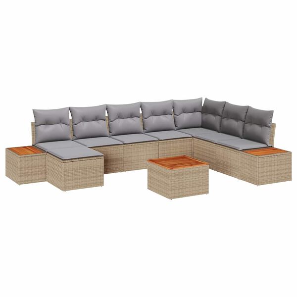 vidaXL Gartensofa-set mit Kissen 9 pcs Beige und Hellgrau Polyrattan