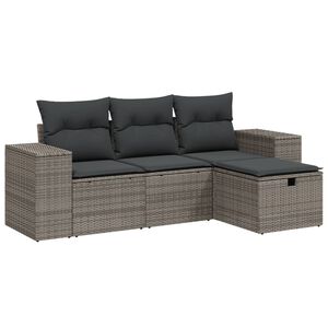 vidaXL 4-tlg. Garten-Sofagarnitur mit Kissen Grau Poly Rattan