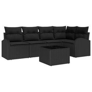 vidaXL Gartensofa-set mit Kissen 6 pcs Schwarz Poly-Rattan