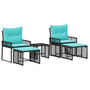vidaXL Gartenm&ouml;bel Set 11 pcs Schwarz und T&uuml;rkis Poly-Rattan