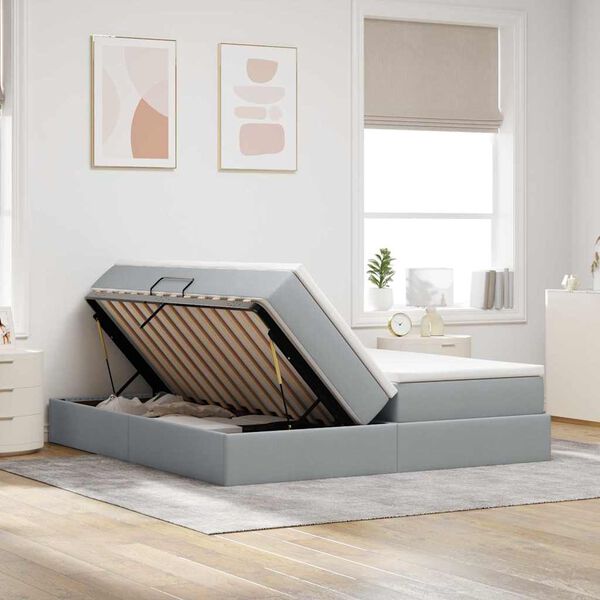 vidaXL Aufbewahrungsbett mit Matratze Hellgrau 200 x 200 cm Polyester
