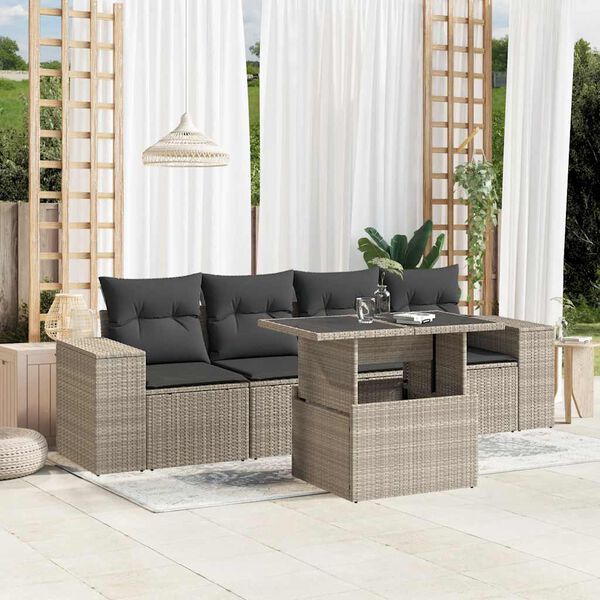 vidaXL 5-tlg. Garten-Sofagarnitur mit Kissen Hellgrau Poly Rattan