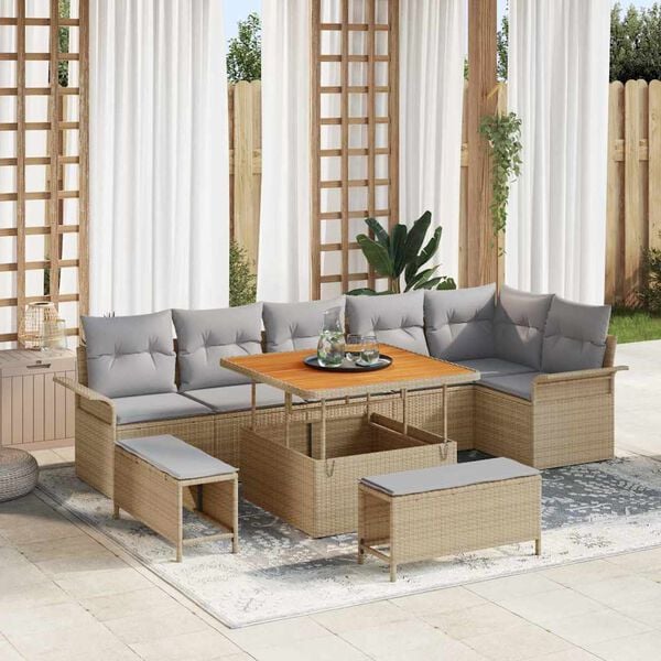 vidaXL Garten-Sofa-Set mit Kissen mit Kissen 9 pcs Beige und Hellgrau