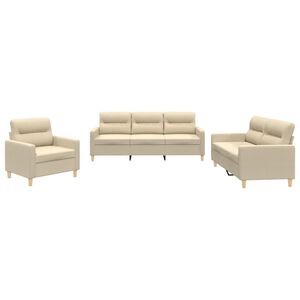 vidaXL 3-tlg. Sofagarnitur mit Kissen Creme Stoff