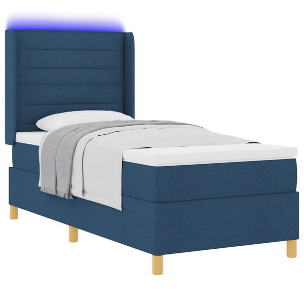 vidaXL Boxspringbett mit Matratze mit Kopfteil Blau 90 x 200 cm Stoff