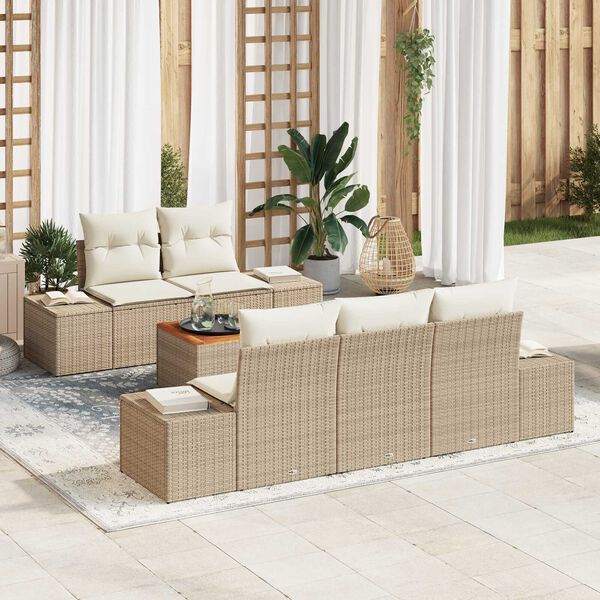 vidaXL Gartensofa-set mit Kissen 6 pcs Beige Poly-Rattan