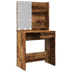 vidaXL Schminktisch mit LED-Leuchten Altholz-Optik 74,5x40x141 cm