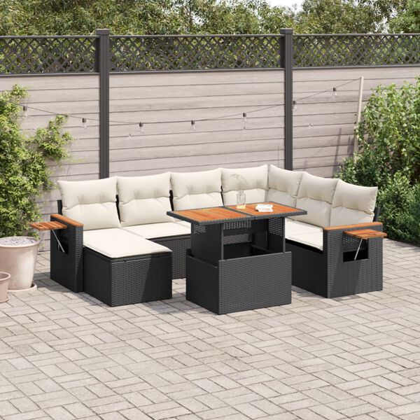 vidaXL 8-tlg. Garten-Sofagarnitur mit Kissen Schwarz Poly Rattan