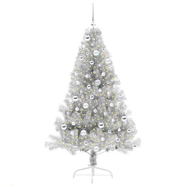 vidaXL Künstlicher vorbeleuchteter Weihnachtsbaum Silber 180 cm