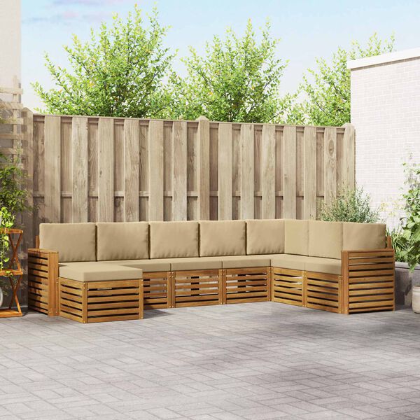 vidaXL Ecksofa Set mit Kissen 8 pcs Natur und Beige Massivholz Akazie