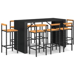 vidaXL 9-tlg. Gartenbar-Set Schwarz Poly Rattan & Massivholz Akazie