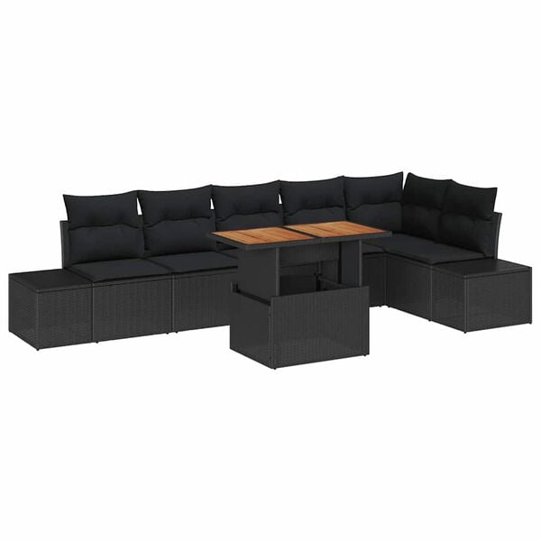 vidaXL Garten-Sofa-Set mit Speicher 7 pcs Schwarz Poly Rattan