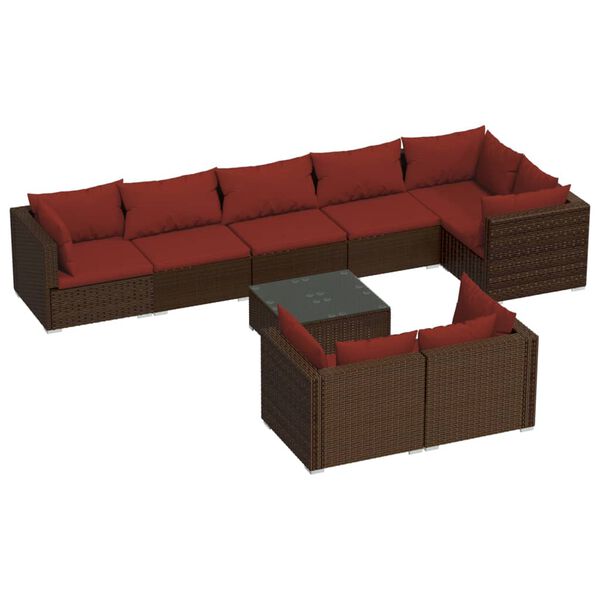 vidaXL 9-tlg. Garten-Lounge-Set mit Kissen Braun Poly Rattan
