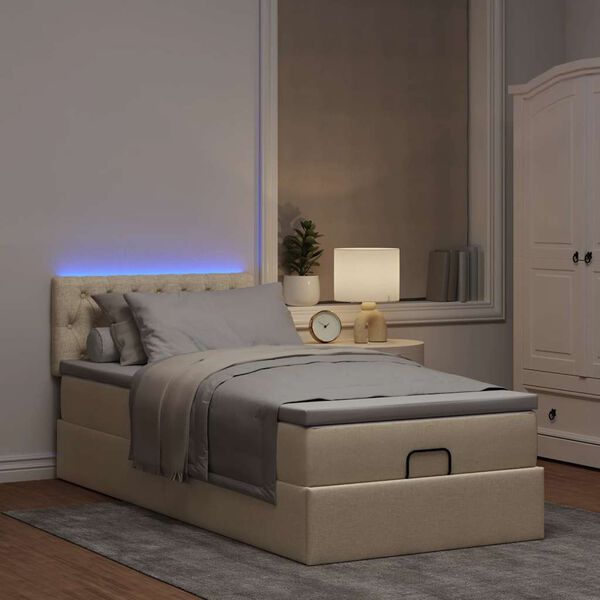 vidaXL Ottoman-Bett mit Matratze & LEDs Creme 80x200 cm Stoff
