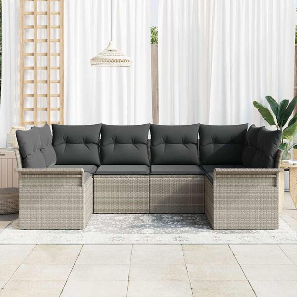 vidaXL Garten-Sofa-Set mit Kissen 6 pcs Hellgrau Poly Rattan