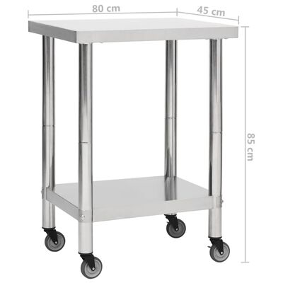 vidaXL Küchen-Arbeitstisch mit Rollen 80x45x85 cm Edelstahl