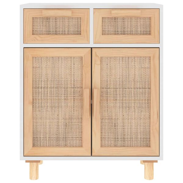 vidaXL Sideboard Weiß 60x30x75 cm Massivholz Kiefer und Natur-Rattan