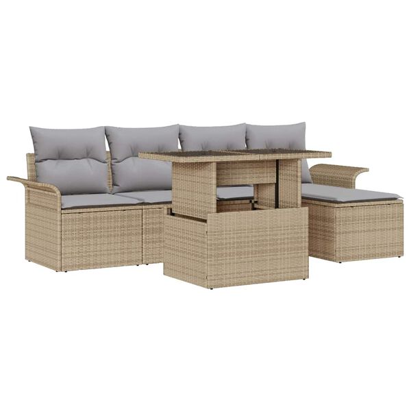 vidaXL Gartensofa-set mit Kissen 6 pcs Beige Poly-Rattan