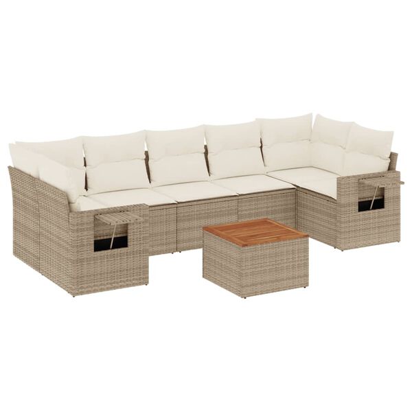 vidaXL 8-tlg. Garten-Sofagarnitur mit Kissen Beige Poly Rattan