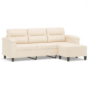 vidaXL 3-Sitzer-Sofa mit Hocker Beige 180 cm Mikrofasergewebe