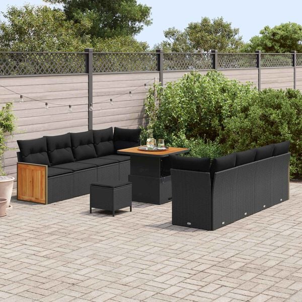 vidaXL Gartensofa-set mit Kissen 11 pcs Schwarz