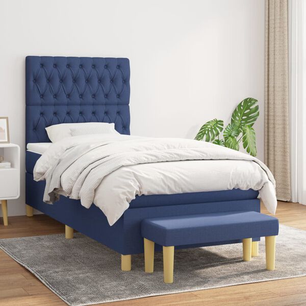 vidaXL Boxspringbett mit Matratze Blau 100x200 cm Stoff