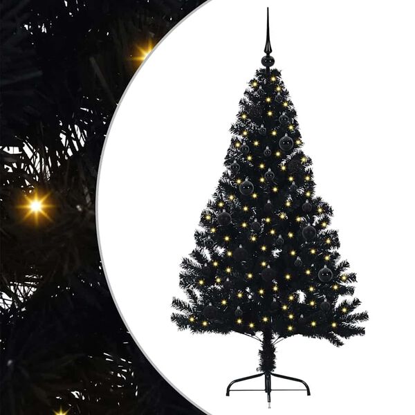 vidaXL Künstlicher vorbeleuchteter Weihnachtsbaum Schwarz 150 cm PVC