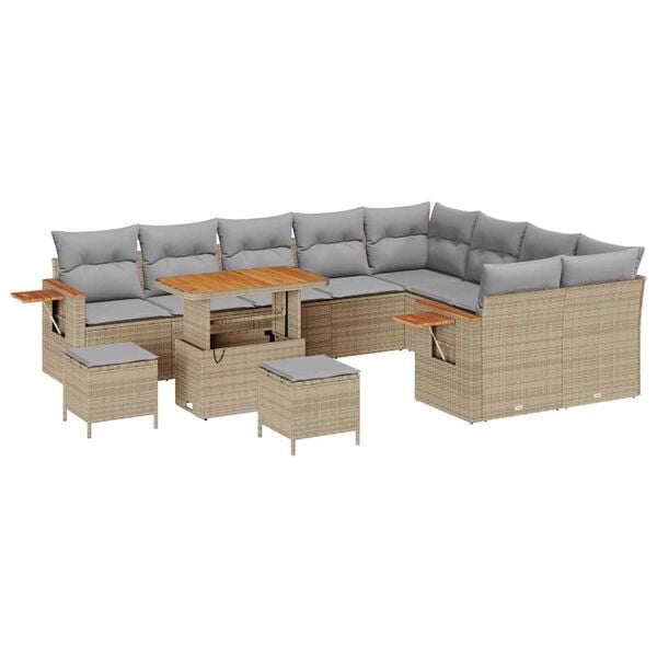 vidaXL Garten-Sofa-Set mit Kissen 12 pcs Beige und Hellgrau