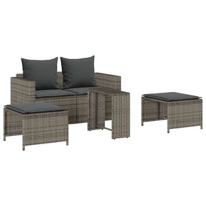 vidaXL 5-tlg. Garten-Sofagarnitur Kissen Stapelbar Grau Poly Rattan