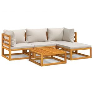 vidaXL 5-tlg. Garten-Lounge-Set mit Hellgrauen Kissen Massivholz