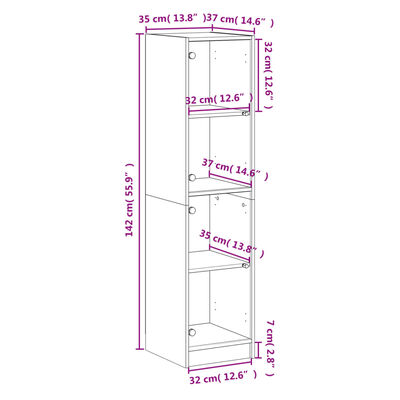 vidaXL Highboard mit Glastüren Braun Eichen-Optik 35x37x142 cm