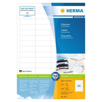 HERMA Etiketten PREMIUM Permanent Haftend A4 48,3x16,9 mm 100 Blätter