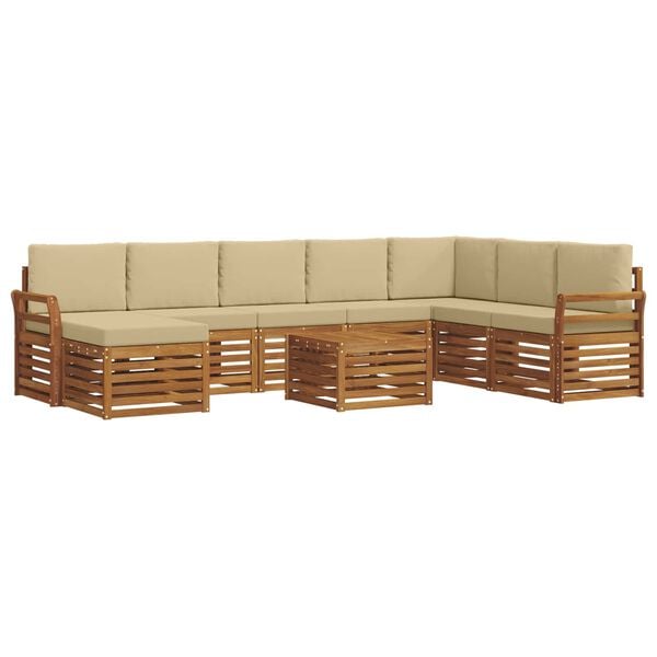 vidaXL Ecksofa Set mit Kissen 9 pcs Natur und Beige Massivholz Akazie